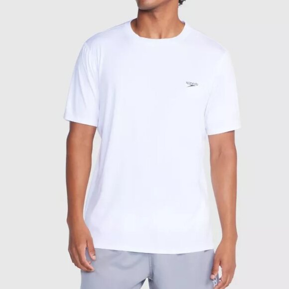 Speedo Men's Short Sleeve Rash Guard Swim Shirt, White, XL - Picture 1 of 3